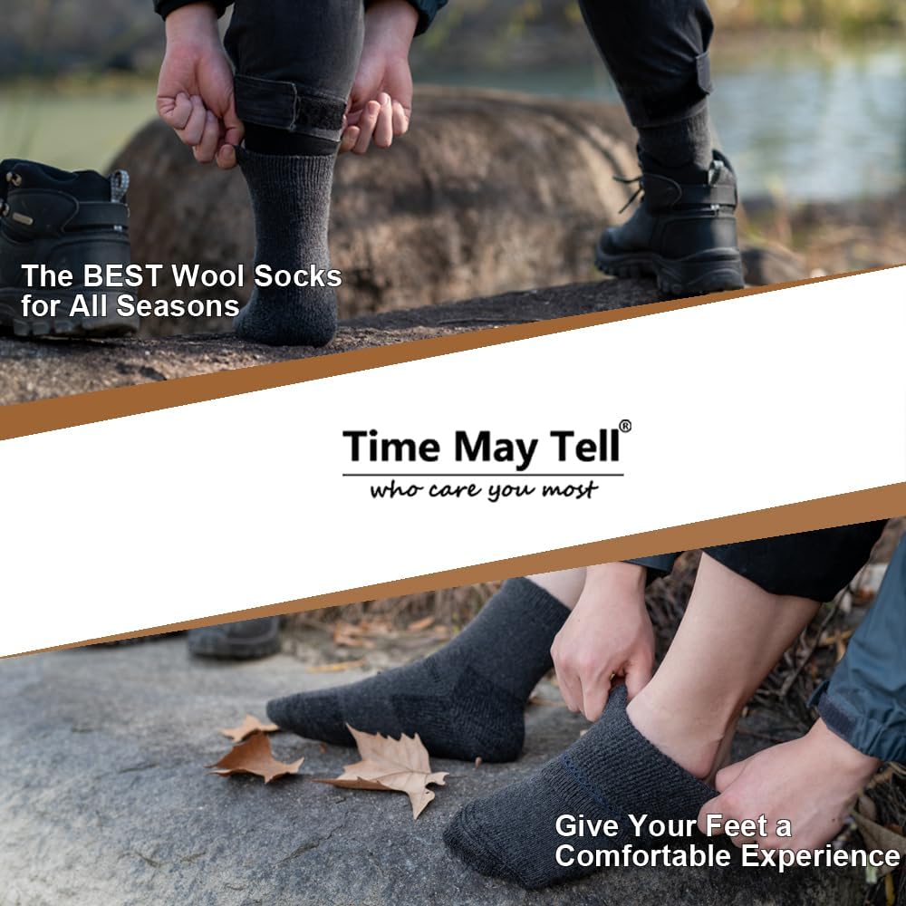 Time May Tell Merino Wool Hiking Boot Socks Cushioned Warm Outdoor Socks
