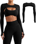 YEOREO Women Crop Top Long Sleeve Bolero Open Front Workout Cropped Shirts Sports Shrug
