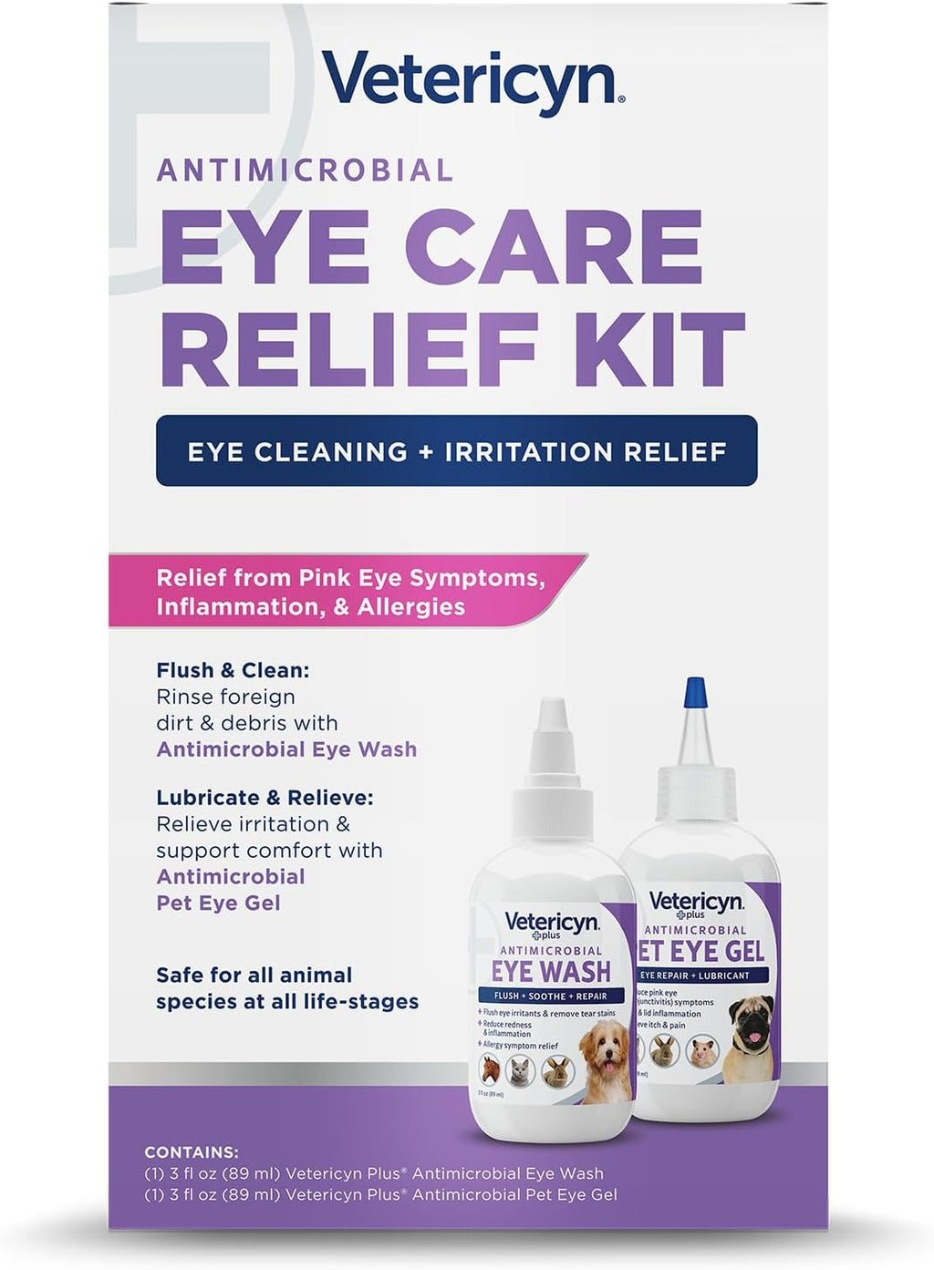 Vetericyn Pet Eye Care Kit | 2-Step Pet Eye Care Kit, Dog and Cat Eye Wash to Flush Irritated Eyes and Pet Eye Gel to Lubricate. Gentle and Safe for All Animals.