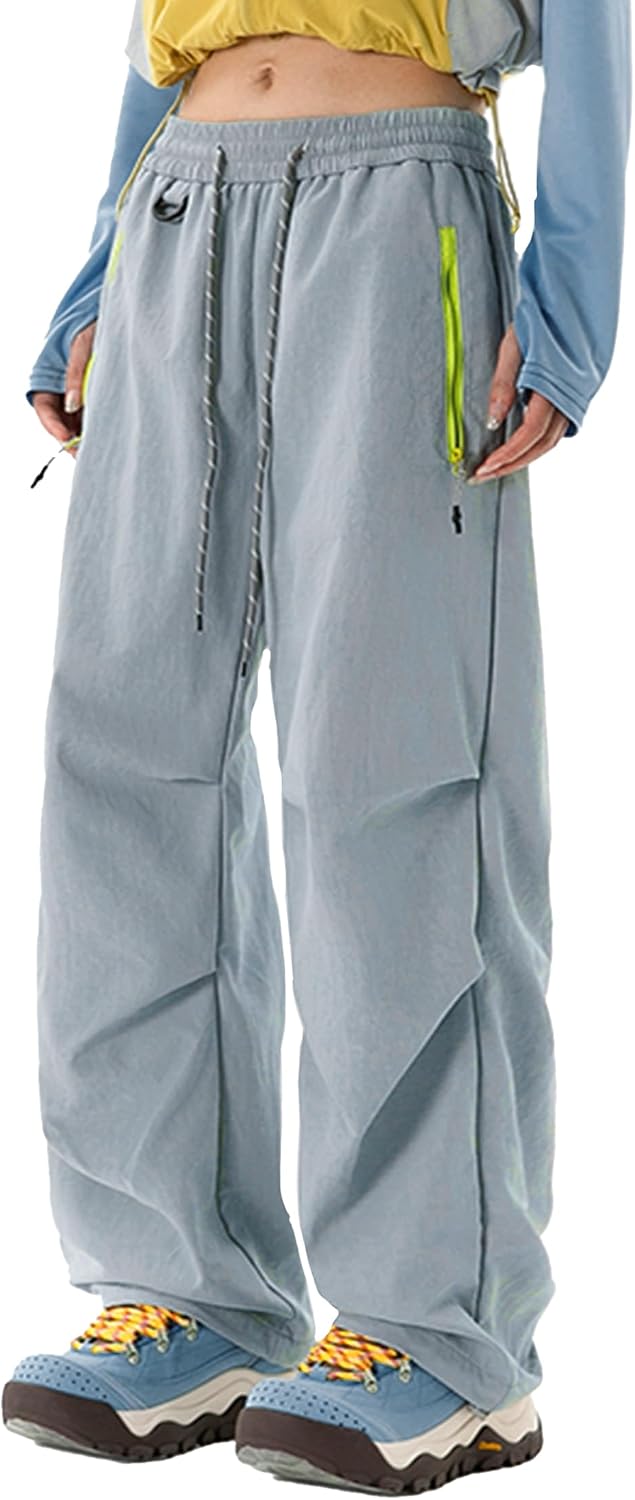 FEOYA Waterproof Pants Women Light Rain Pants Parachute Drawstring Cuffs