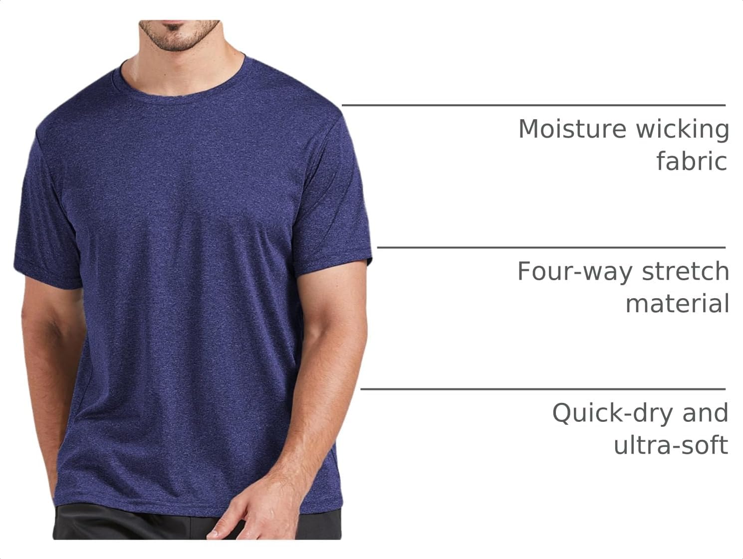 5 Pack Men's Dry Fit T Shirts Athletic Running Gym Workout Short Sleeve Tee Shirts for Men