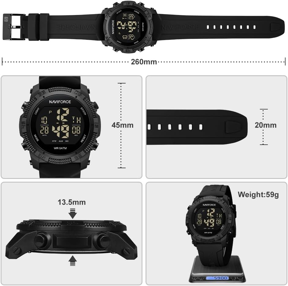 NAVIFORCE Men Sports Waterproof Digital Watches with Stopwatch Alarm Rubber Strap Wristwatch for Women，Gift