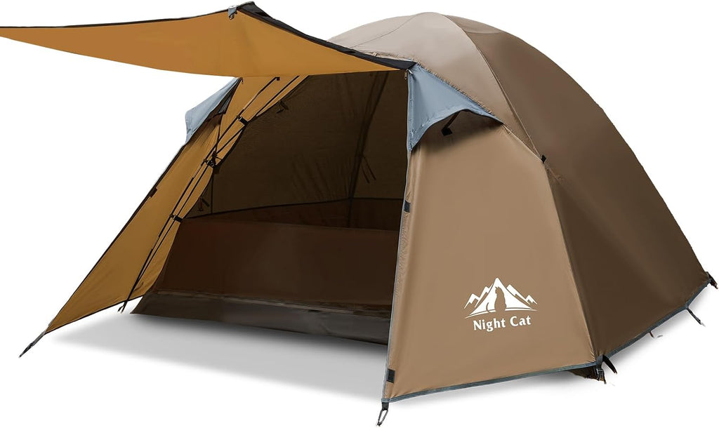 Night Cat Camping Tent 2 3 Persons with Porch Family Backpacking Tent Double Layers Waterproof Easy Clip Setup 7x6x4.3ft Porch Pole Not Inlcuded