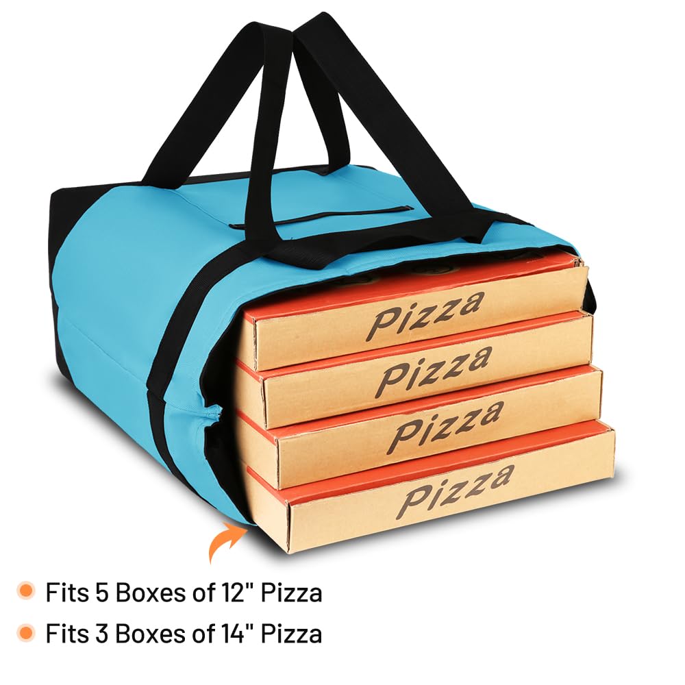 Insulated Reusable Tote Bag for Grocery Shopping for Women/Men, Pizza/Food Delivery Bag to Keep Food Cold/Hot for Commercial Food Transport, Cooler bags for Travel/Beach/Picnic, Blue