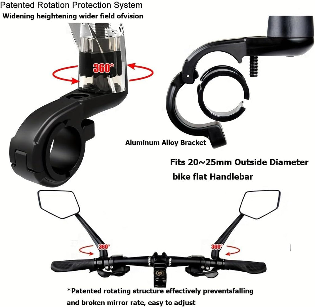 DRCKHROS Bike Mirror Handlebar Mount E-bikes Bicycle Mirrors, Anti-Shake 360° Rotatable High-Definition Shockproof Explosion-Proof Wide-angle Rear View Convex Mirror for bike bicycle ebike