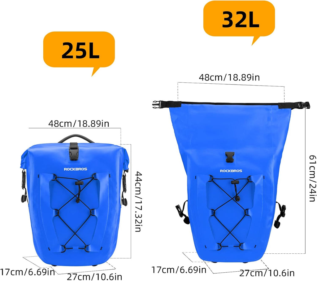 ROCKBROS Bike Panniers Waterproof Max 30L Capacity Cycling Traveling 2 Pack