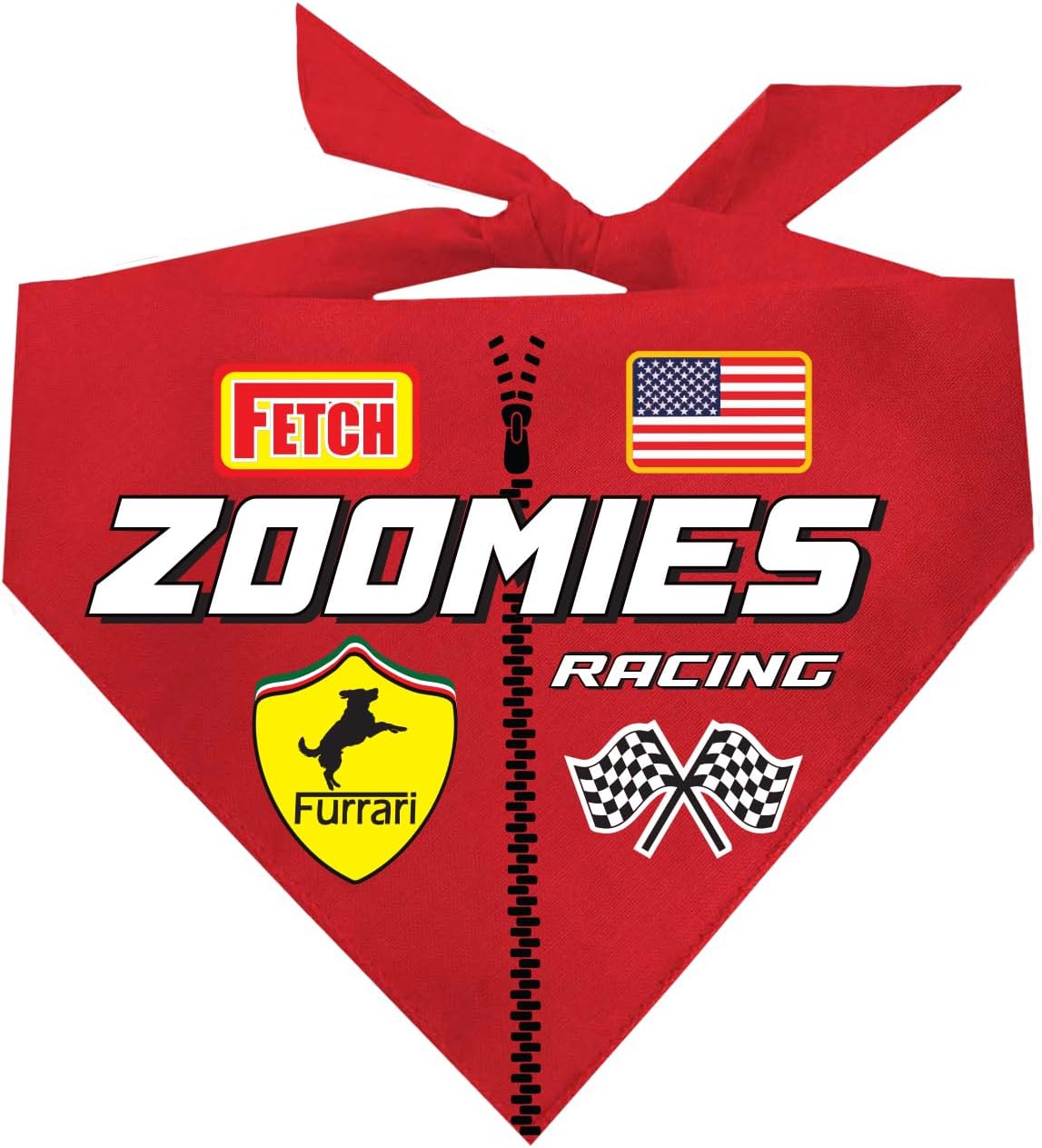 Zoomies Racecar Driver Costume Dog Bandana | 100% Cotton Adjustable Triangle | Made in USA | Pit Crew | Checkered Flag | Fast |Red, One Size (1401)