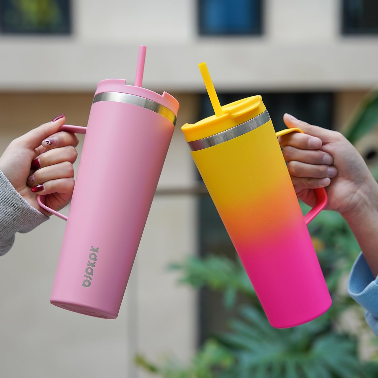 BJPKPK 26oz Insulated Tumbler with Handle, Lid & Straw, Stainless Steel