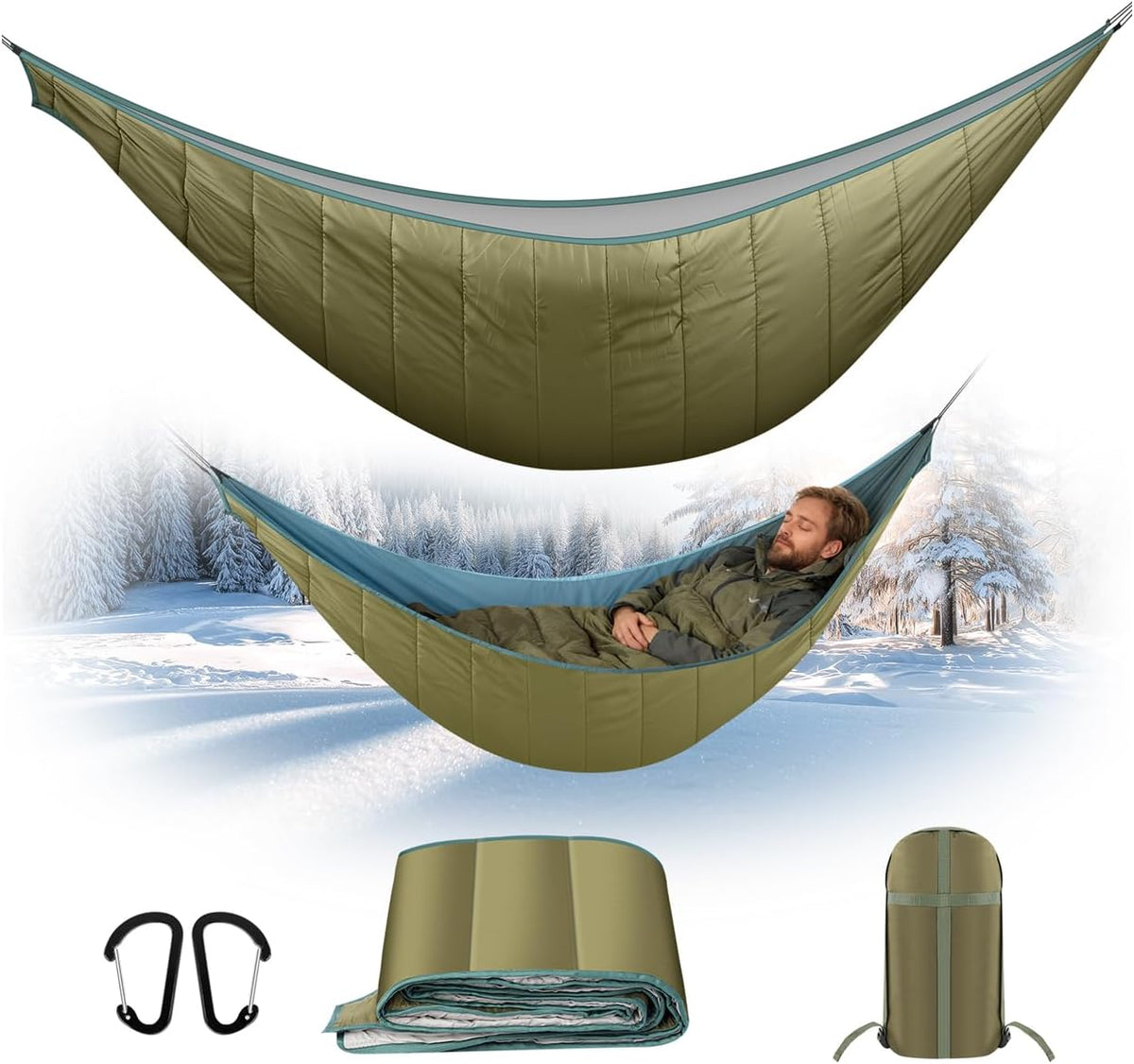 Hammock Underquilt, Insulated Camping Quilt for Warm Sleeping, Easy to Setup and Packable for Camping, Hiking, Travel, Beach, Backyard, Patio (Army Green)