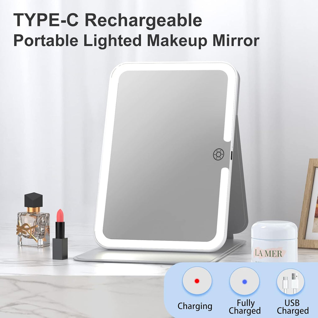 FUNTOUCH Rechargeable Travel Lighted Makeup Mirror with PU Leather Cover