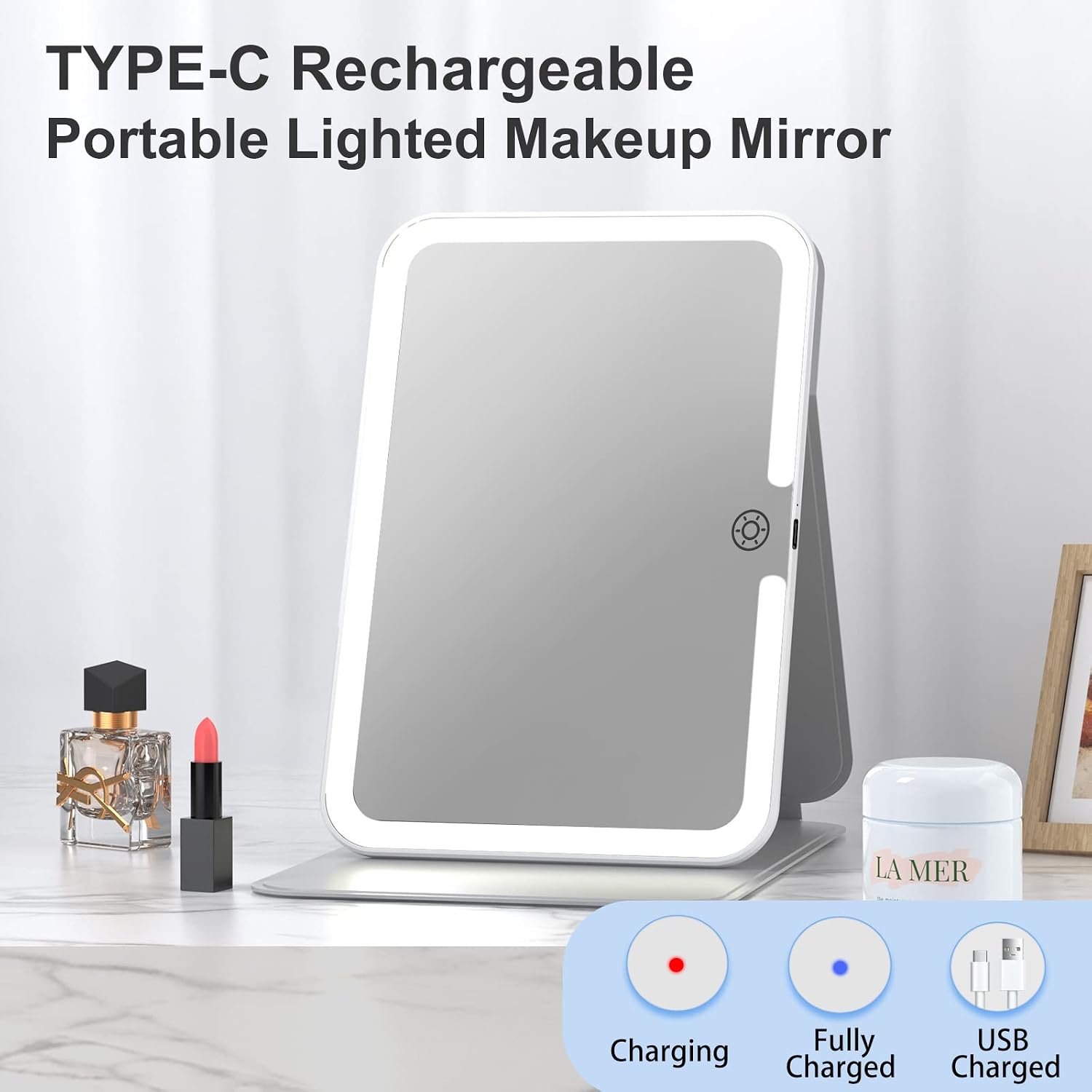 FUNTOUCH Rechargeable Travel Lighted Makeup Mirror with PU Leather Cover