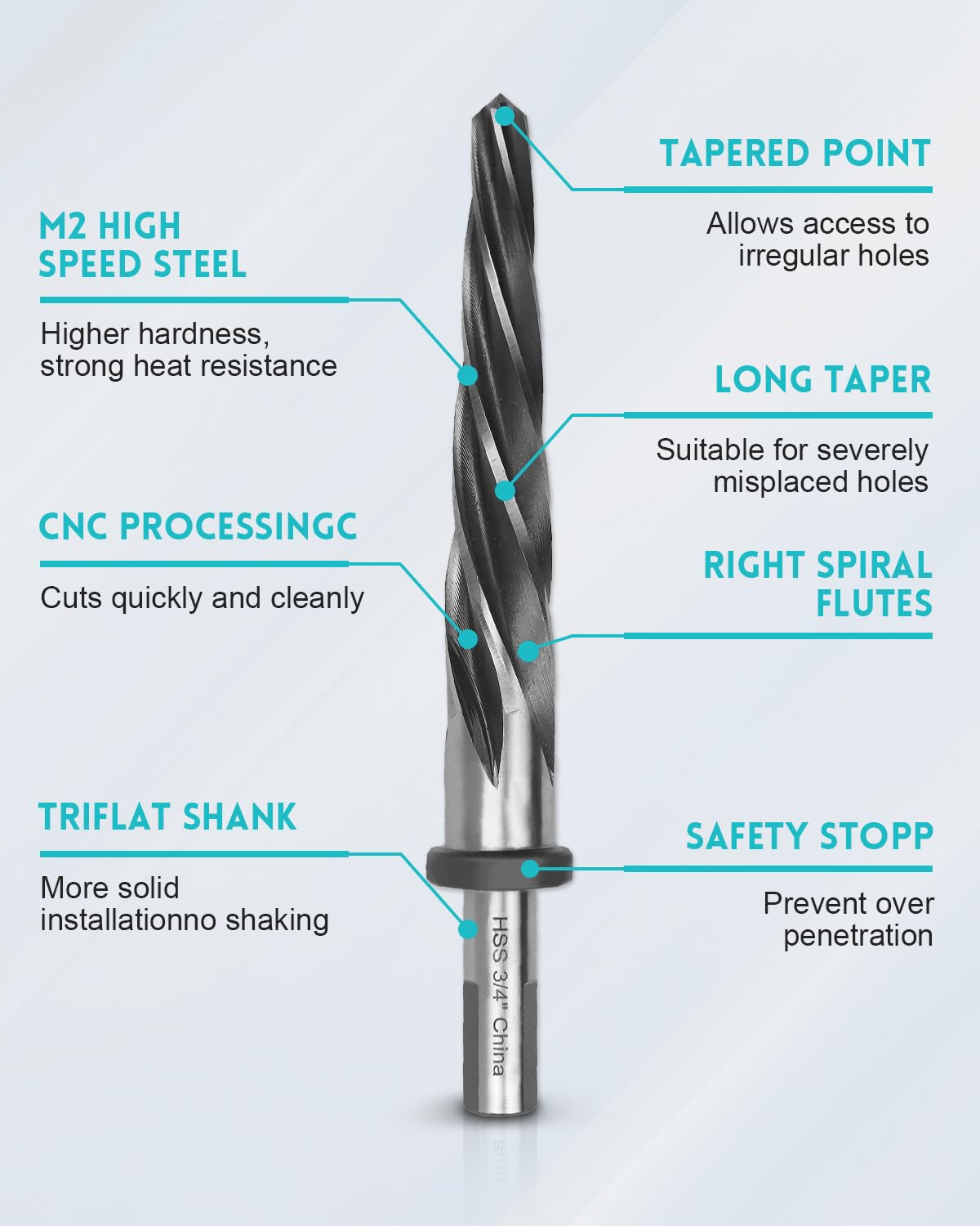 5Pcs Drill Bridge/Construction Reamer Bit Set 3/8" 1/2" 5/8" 3/4" 9/16" with 1/2" Shank HSS Taper Chucking Reamer Bit Tool for Steel Metal Wood Alloy Drilling Hole with Aluminum Box