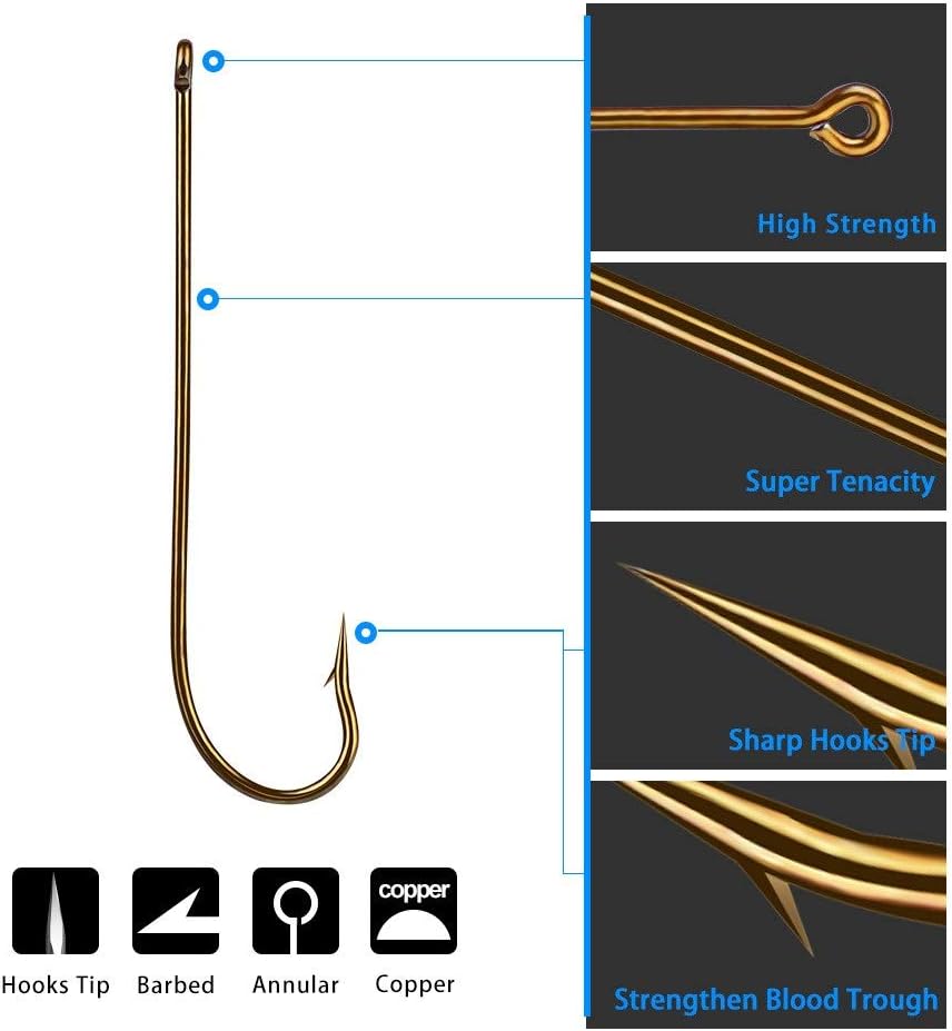 100pcs Long Shank Fishing Hooks High Carbon Steel Fly Tying Jig Hooks Super Sharp Barbed Hook Tips Tan Color 13 Sizes for Choice
