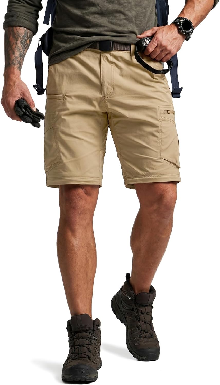 CQR Men's Convertible Cargo Tactical Pants, Water Resistant Outdoor Hiking Pants, Zip Off Lightweight Stretch Work Pants