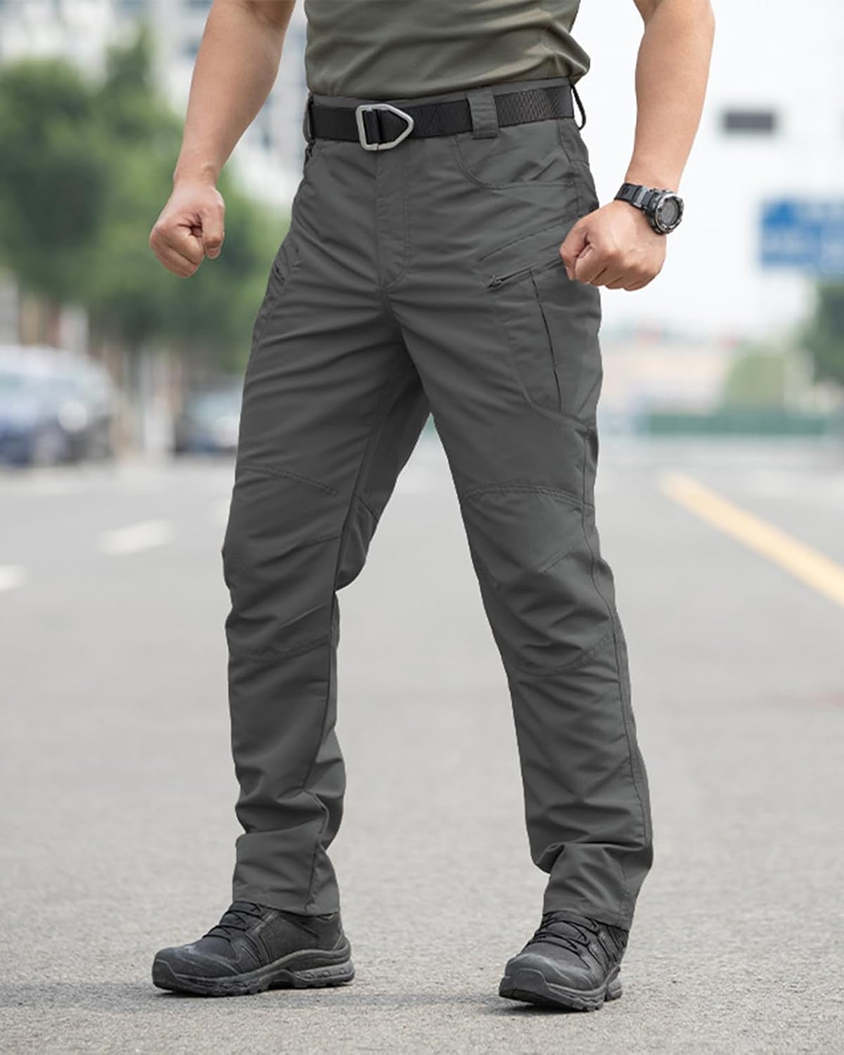 Men's Stretch Tactical Pants Waterproof Ripstop Fabric Cargo Pants Lightweight Casual Hiking Outdoor Work Pants (No Belt)