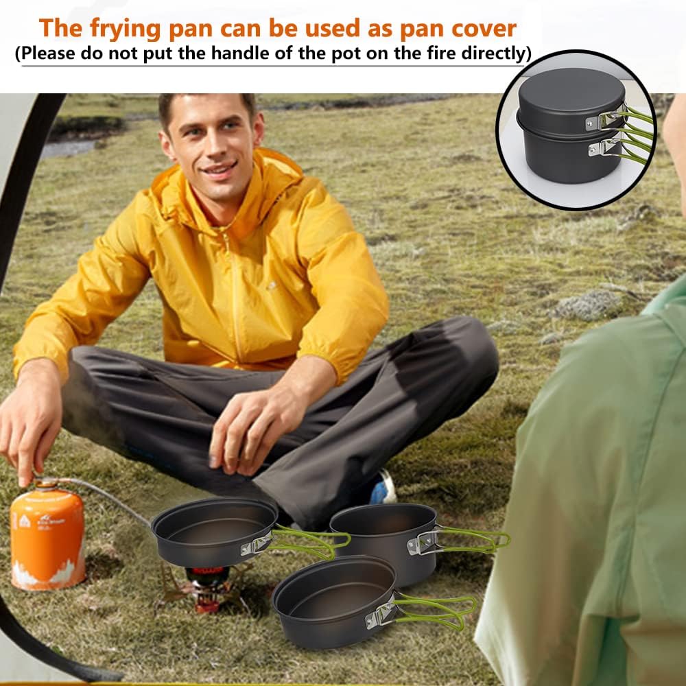 Gutsdoor Camping Cookware Set Camping Gear Campfire Utensils Non-Stick Cooking Equipment Lightweight Stackable Pot Pan Bowls with Storage Bag for Outdoor Hiking