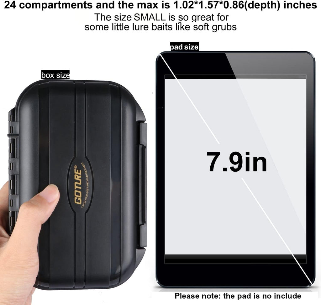 Goture Small Black Waterproof Clear Tackle Box Fixed Compartments Lure Case