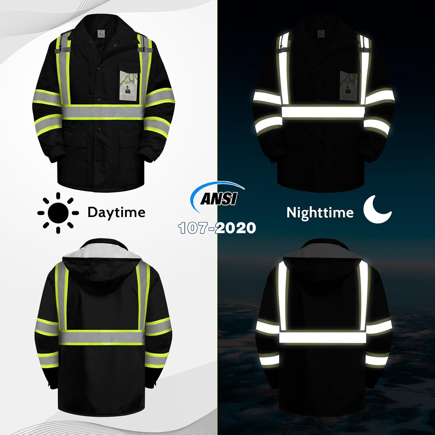 High Visibility Safety Jackets, Construction Coats, Black BF, 3XL