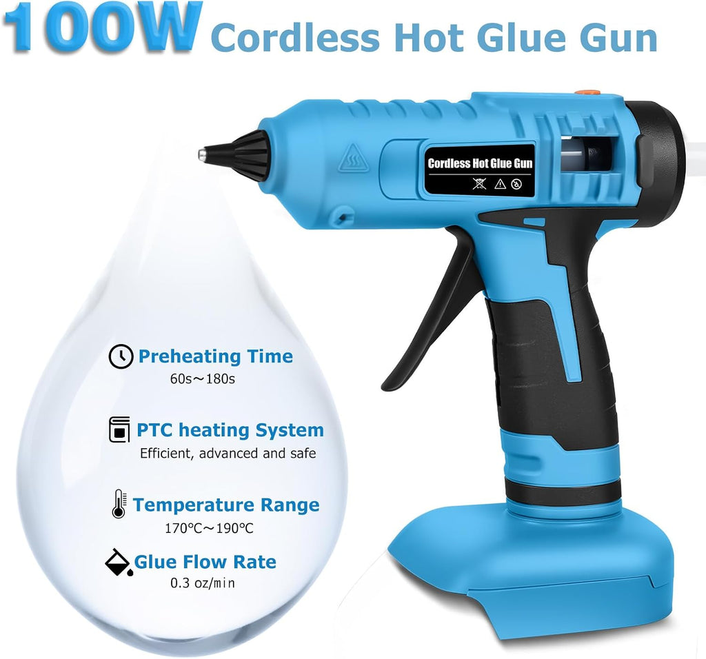 100W Cordless Glue Gun for Makita 18V Battery Users – 60s Heat-Up, Anti-Drip Nozzle, 15V Low Battery Protection, 20 Glue Sticks | DIY Crafts, Home Repair, Holiday Decor, Floral Arrangements