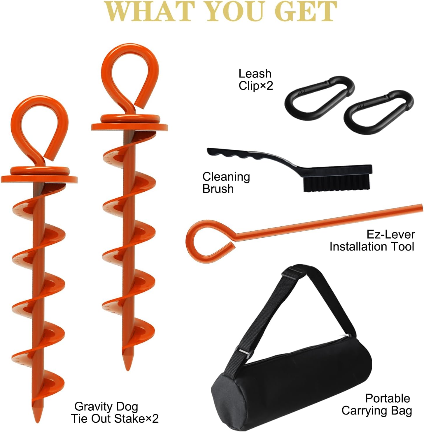 Eurmax USA 2-Pack Heavy Duty Dog Tie Out Stake, No-Tangle In Ground Anchor Runner for Large Dogs up to 210 Lbs - Perfect for Yard, Beach and Camping (Medium,Orange)
