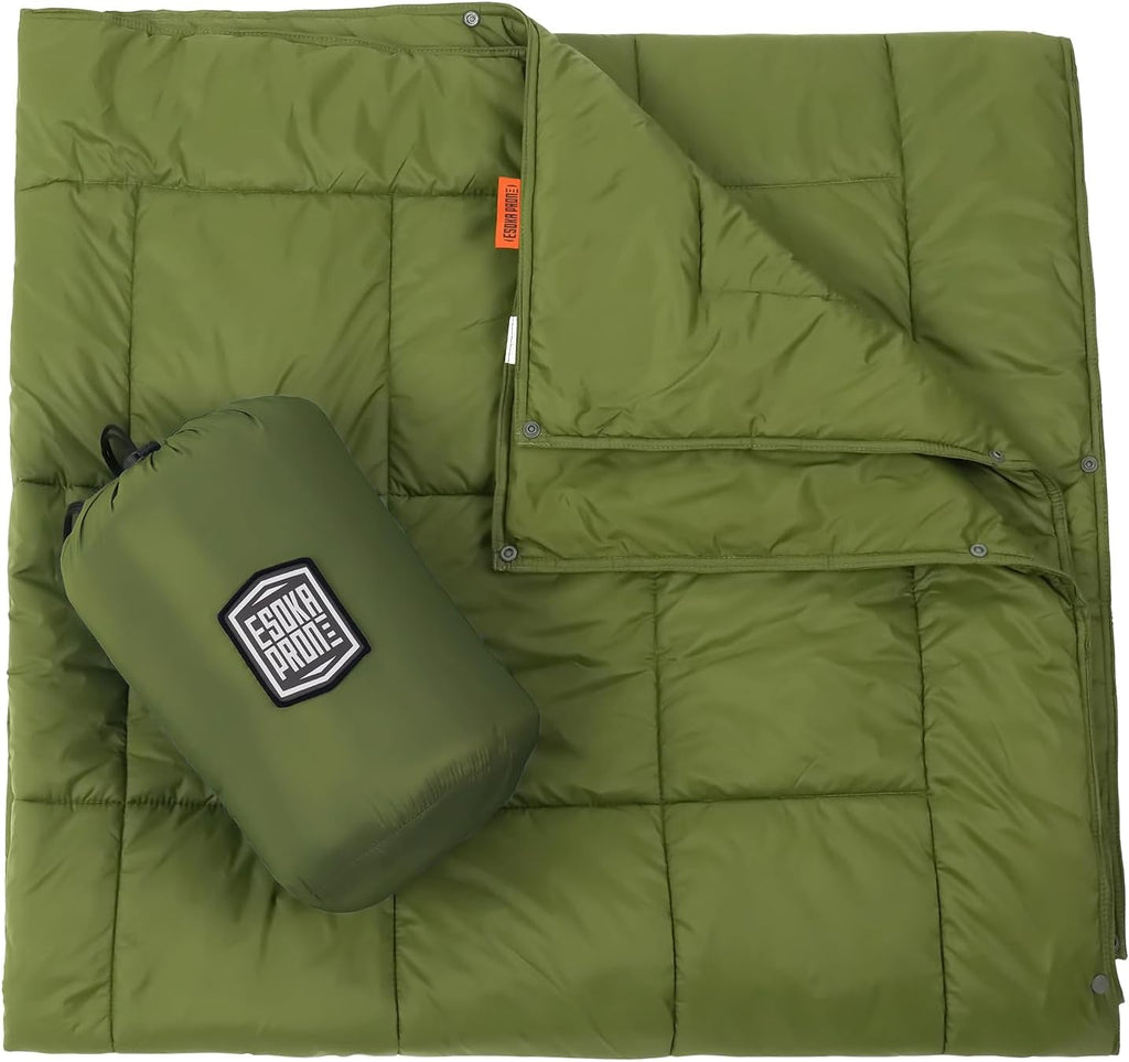 Multifunctional Camping Blanket, Ultralight Wearable travel Blanket,indoor sofa blanket，outdoor portable nap blanket，camping quilt with Snap Buttons for Outdoor Hiking,Camping - Military Green