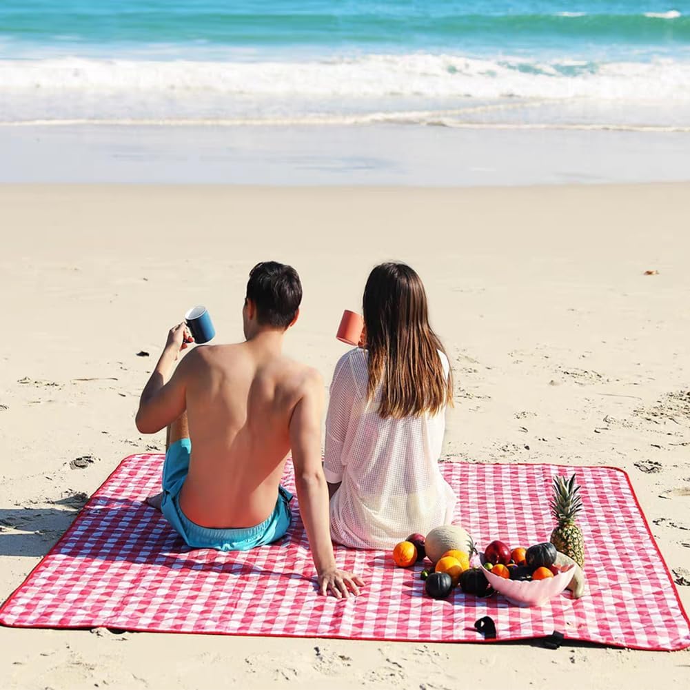 K Y KANGYUN Outdoor Picnic Blankets, Extra Large Beach Blanket, Foldable Lightweight Waterproof Sand Mat, Picnic Blanket 80" x 60" for Beach Camping Hiking Park Patio (Red, 80x60 inch)