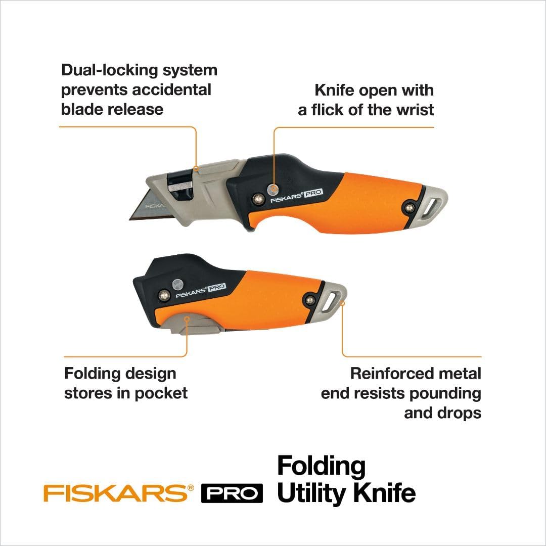 Fiskars Pro Folding Utility Knife, Dual-Lock, 4.5" Folded Size