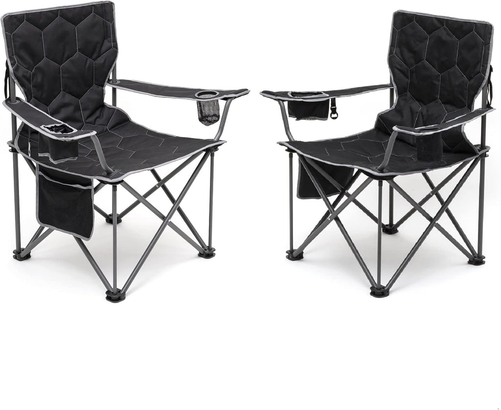 SUNNYFEEL Camping Chairs for Adults, Padded Oversized Camping Chair Heavy Duty 500LBS, Portable Lawn Chair with Cup Holder, Side Pocket&Bag for Outdoor Camping/Beach/Picnic/Fishing, Black