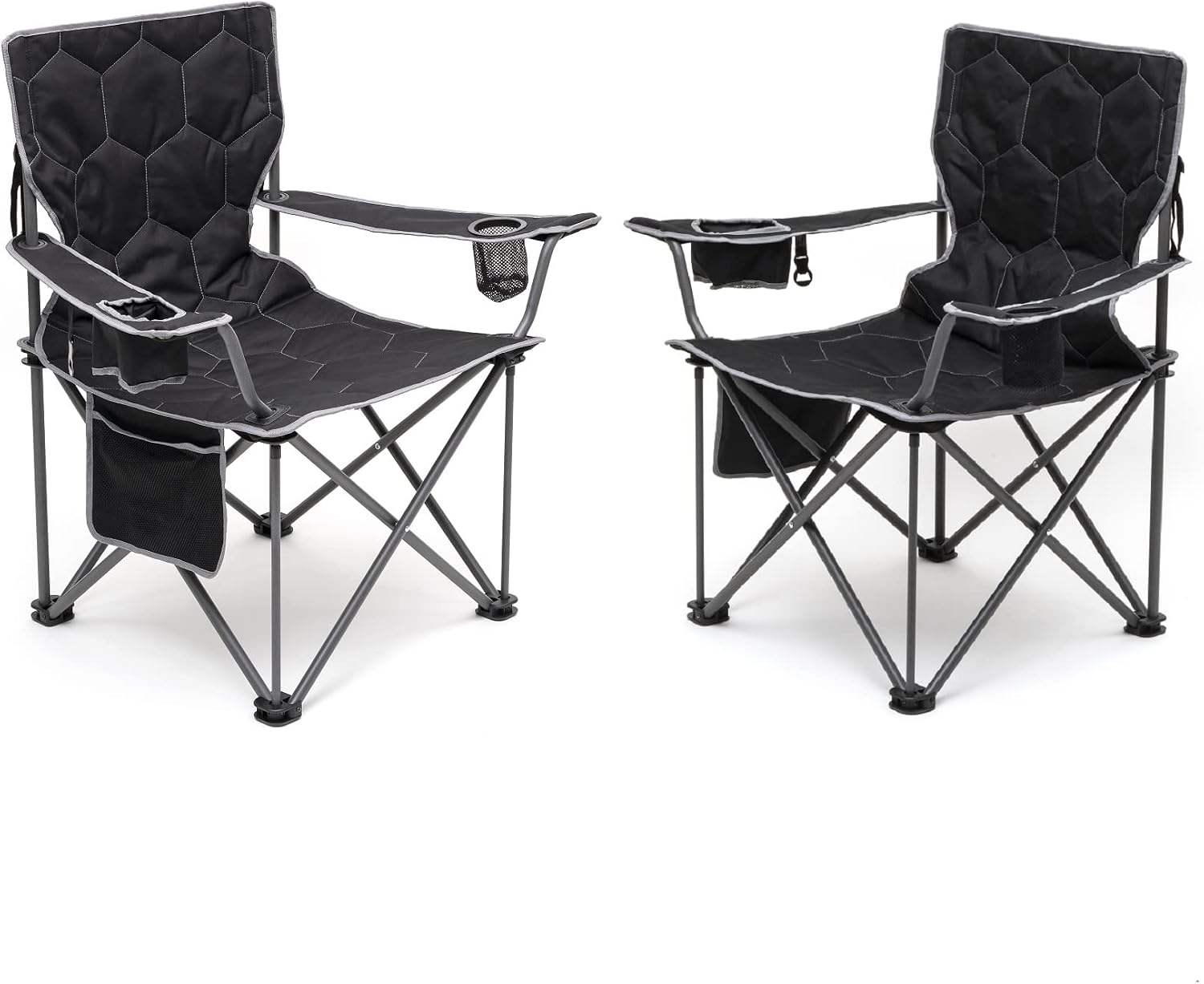 SUNNYFEEL Camping Chairs for Adults, Padded Oversized Camping Chair Heavy Duty 500LBS, Portable Lawn Chair with Cup Holder, Side Pocket&Bag for Outdoor Camping/Beach/Picnic/Fishing, Black