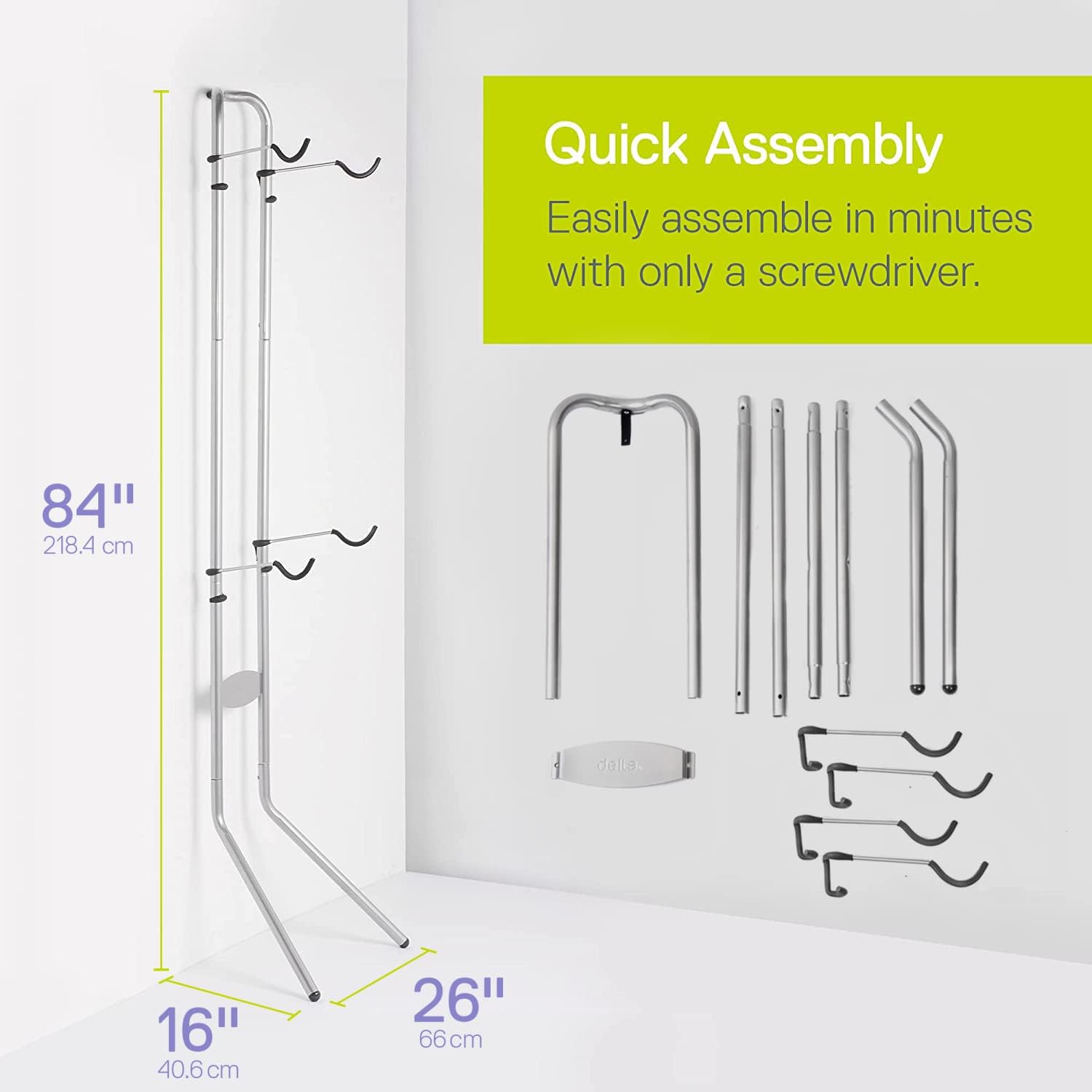 Delta Cycle Michelangelo 2 Bike Storage Rack - Gravity Fully Adjustable Bike Storage Garage For Road, MTB, and Hybrid Bicycles - Vertical Bike Rack Holds Up To 80 lbs