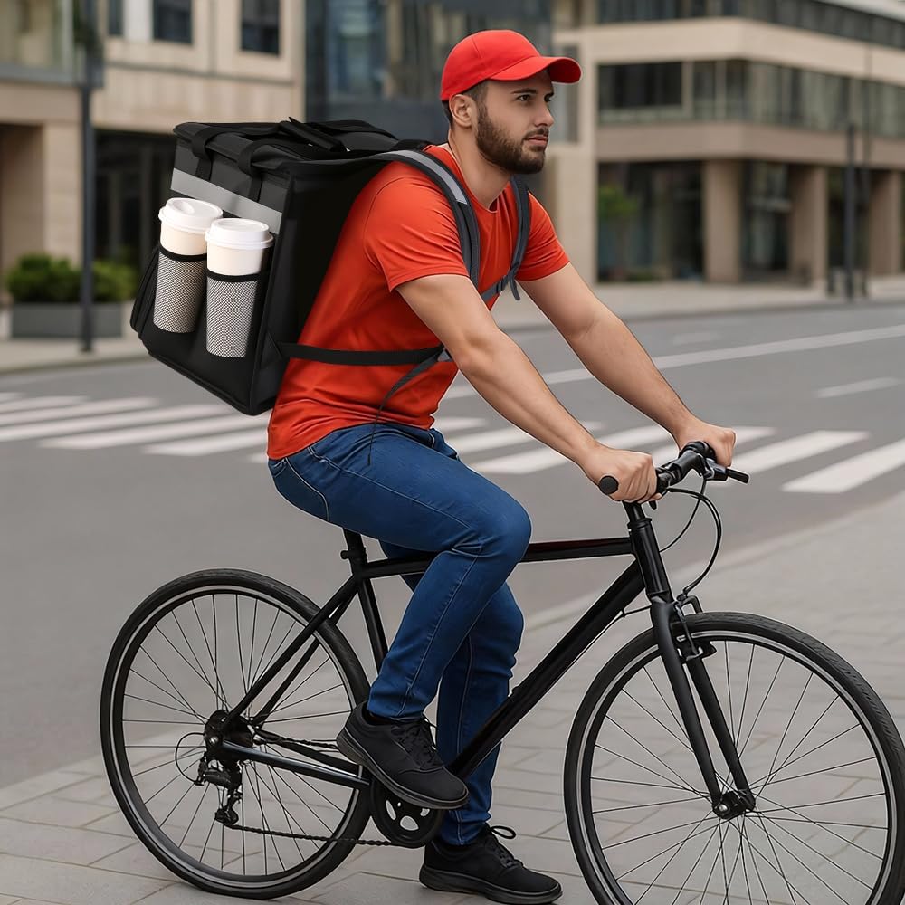Insulated Food Delivery Backpack with Cup Holders, Expandable Bag