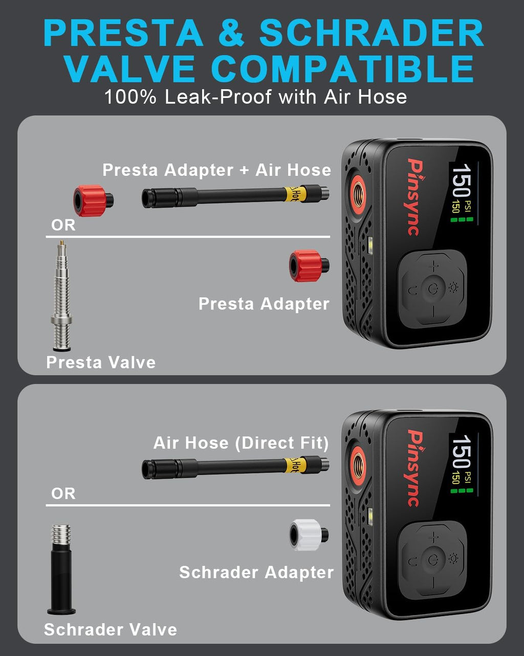 Mini Electric Bike Pump, 150PSI 17S Inflate, Auto Stop