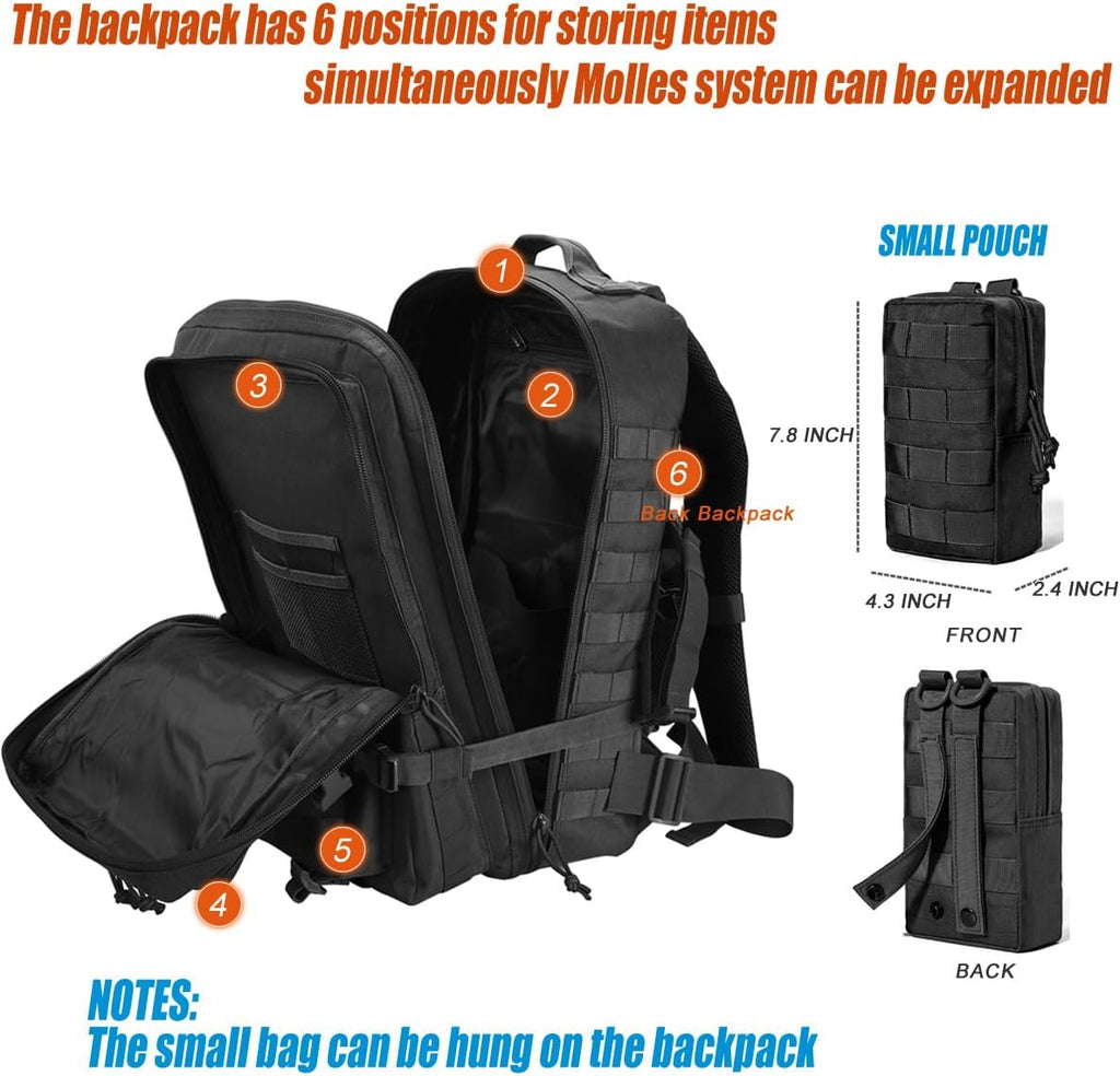 45L Tactical Backpack for Men Women, Military Assault Pack with MOLLE, Large 3 Day Bug Out Bag for Hiking Camping