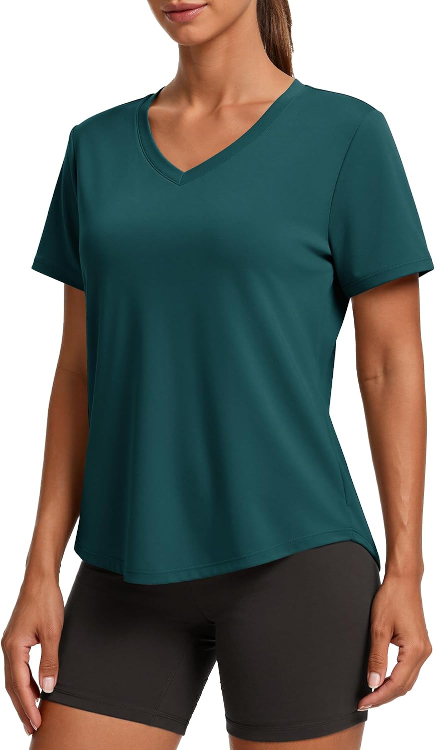 PINSPARK V Neck Workout Tops for Women Short Sleeve Quick Dry Shirts