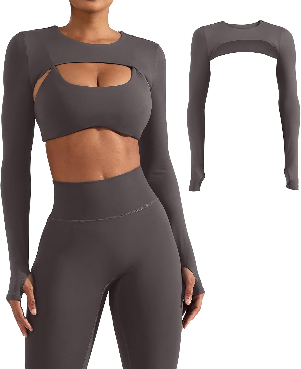 YEOREO Women Crop Top Long Sleeve Bolero Open Front Workout Cropped Shirts Sports Shrug