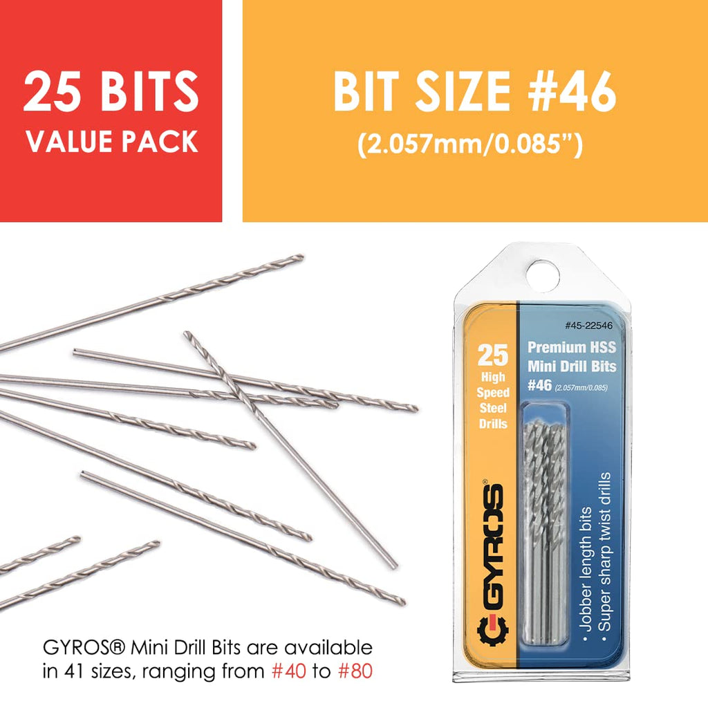GYROS 25 PCS #46 Micro Drill Bit Set – Small Drill Bits for Jewelry, Plastic, Resin, & Soft Metal – High-Speed Steel Wire Gauge Mini Twist Drill Bit Set for Pin Vise Hand Drill & Rotary Tool
