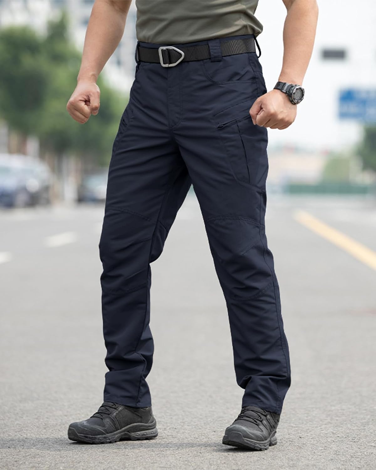 Men's Stretch Tactical Pants Waterproof Ripstop Fabric Cargo Pants Lightweight Casual Hiking Outdoor Work Pants (No Belt)