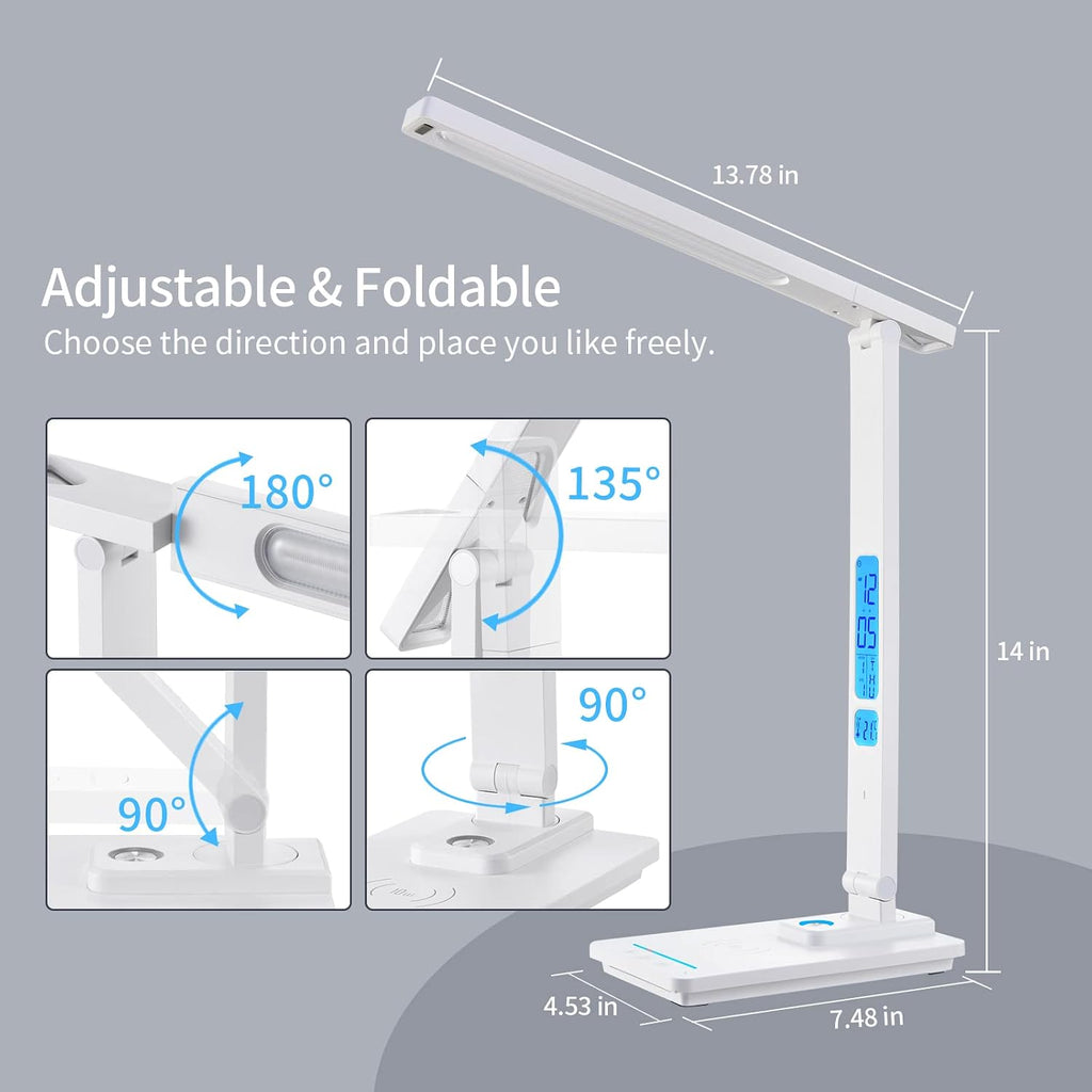 LAOPAO LED Desk Lamp with Wireless Charger: Desk Lamps for Home Office Bedroom, 5 Color Modes & Brightness Dimmable, 2 Night Light