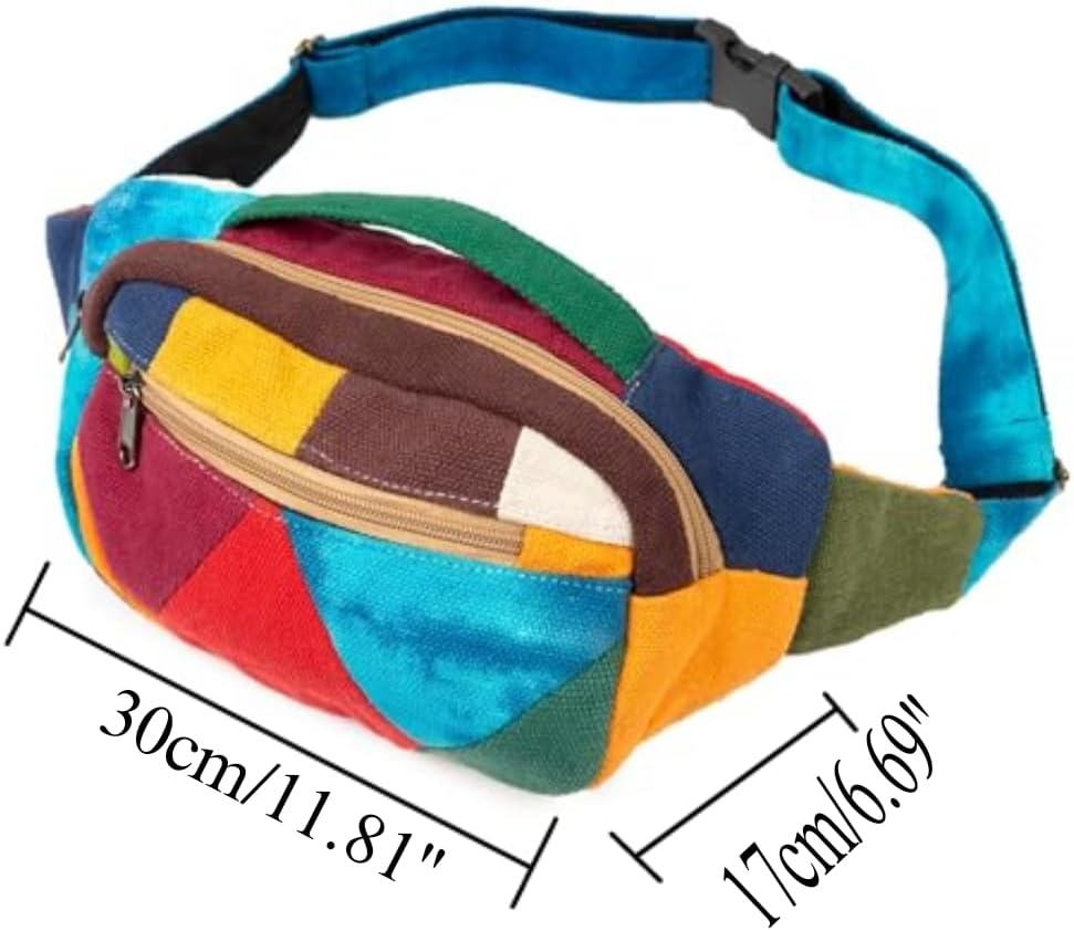 Freakmandu Eco-Friendly Boho Hippie Style Hemp Fanny Pack White Hip Waist Bag for Hiking Running Jogging