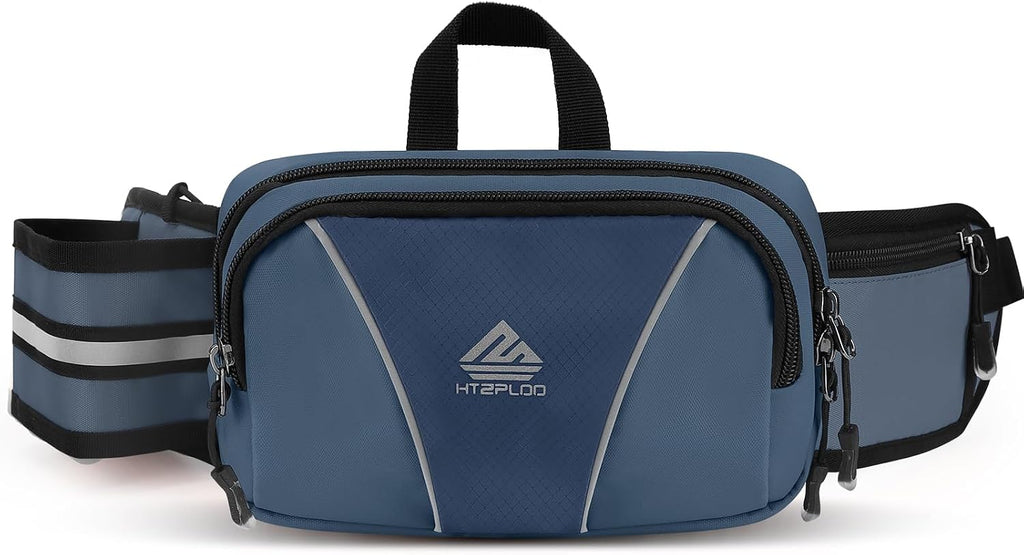 Fanny Pack for Men Women Waist Bag with Water Bottle Holder for Hiking, Travel,Dog Walking, Workout (Dark Blue)