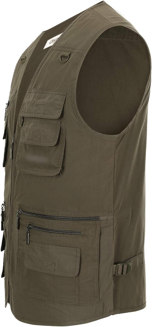 Hbufnha Men's Casual Safari Travel Vest 16 Pockets Outdoor Work Vest Sleeveless Jacket Fishing Hiking Photograph