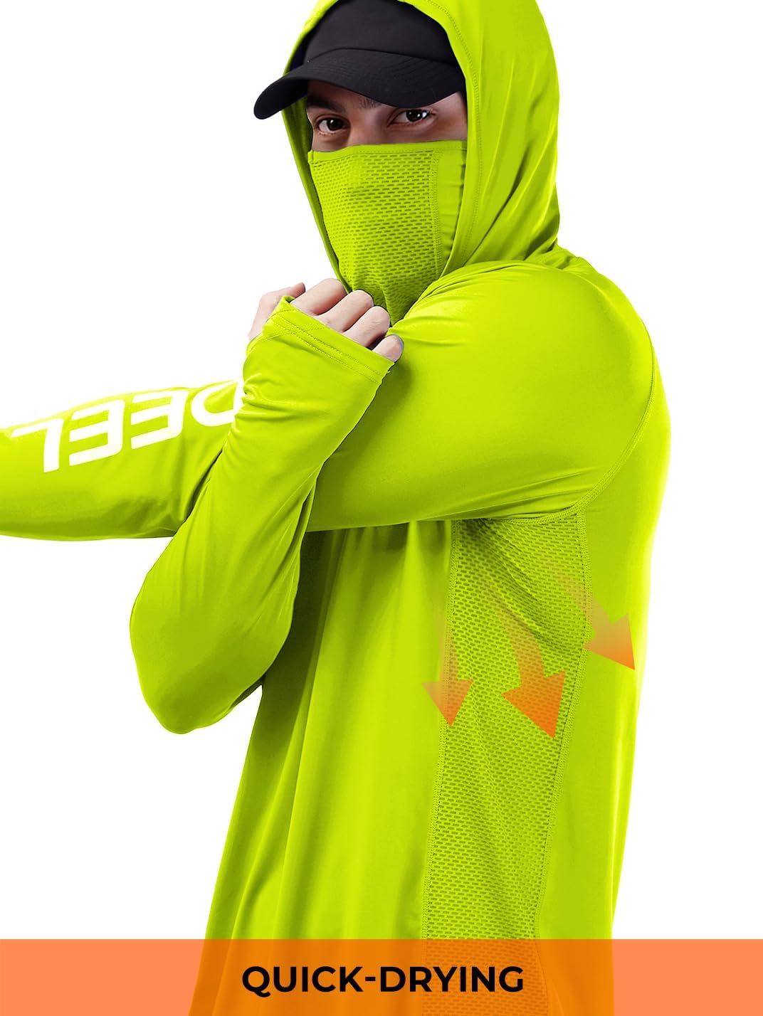 Rodeel UPF 50+ Men’s Long Sleeve Performance Fishing Hiking Shirt with Mask UV Neck Gaiter Hoodie