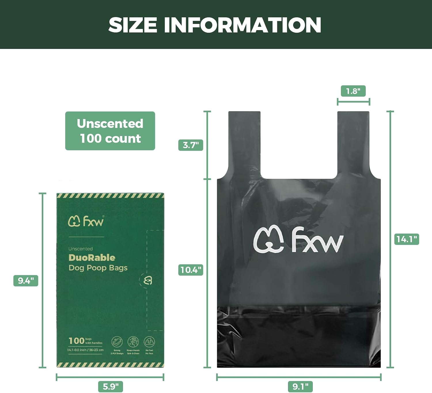 FXW 2-Ply Durable Dog Poop Bags, Extra Thick Leak-Proof, 100 Count