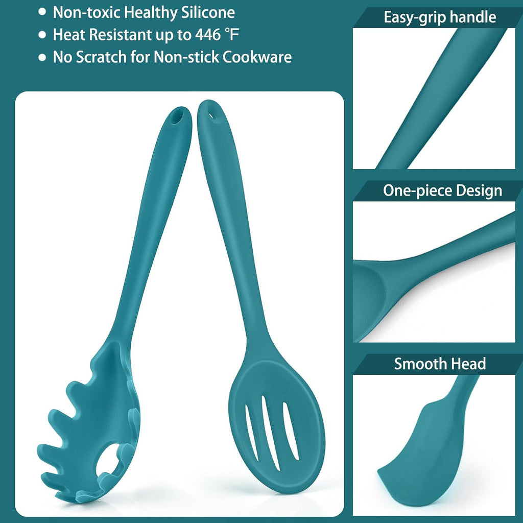 P&P CHEF Blue Kitchen Utensils, Silicone Cooking Utensil Set of 7