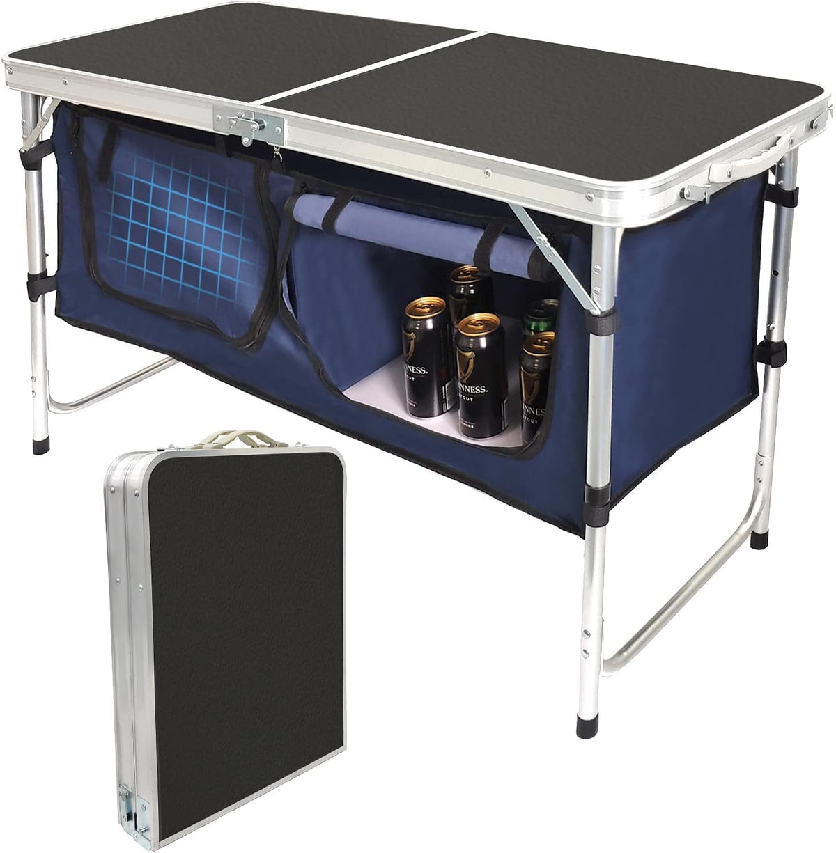 Folding Camping Table with Storage Lightweight Camp Tables Portable Indoor/Outdoor Collapsible Table Height Adjustable Camp Kitchen Perfect for Picnic, Beach, Travel, Tailgating, Backyards, BBQ, Party