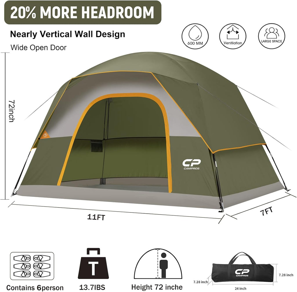 CAMPROS CP Tents for Camping 2/4/6 Person, Waterproof Windproof Dome Tent