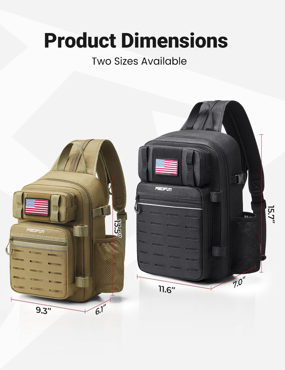 Piscifun Fishing Backpack Tackle Bag with 2 Rod Holders, Multi-Compartment Storage, MOLLE System, Water-Resistant Lightweight Outdoor Pack,Double Shoulder Khaki Large