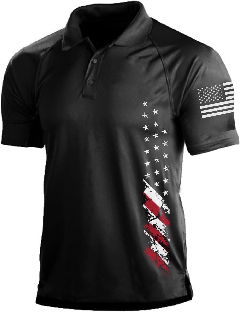 H HYFOL Short Sleeve Polo Shirts for Men Graphic Stretch Casual American Patriotic Raglan Golf Polos for Men