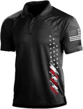 H HYFOL Short Sleeve Polo Shirts for Men Graphic Stretch Casual American Patriotic Raglan Golf Polos for Men