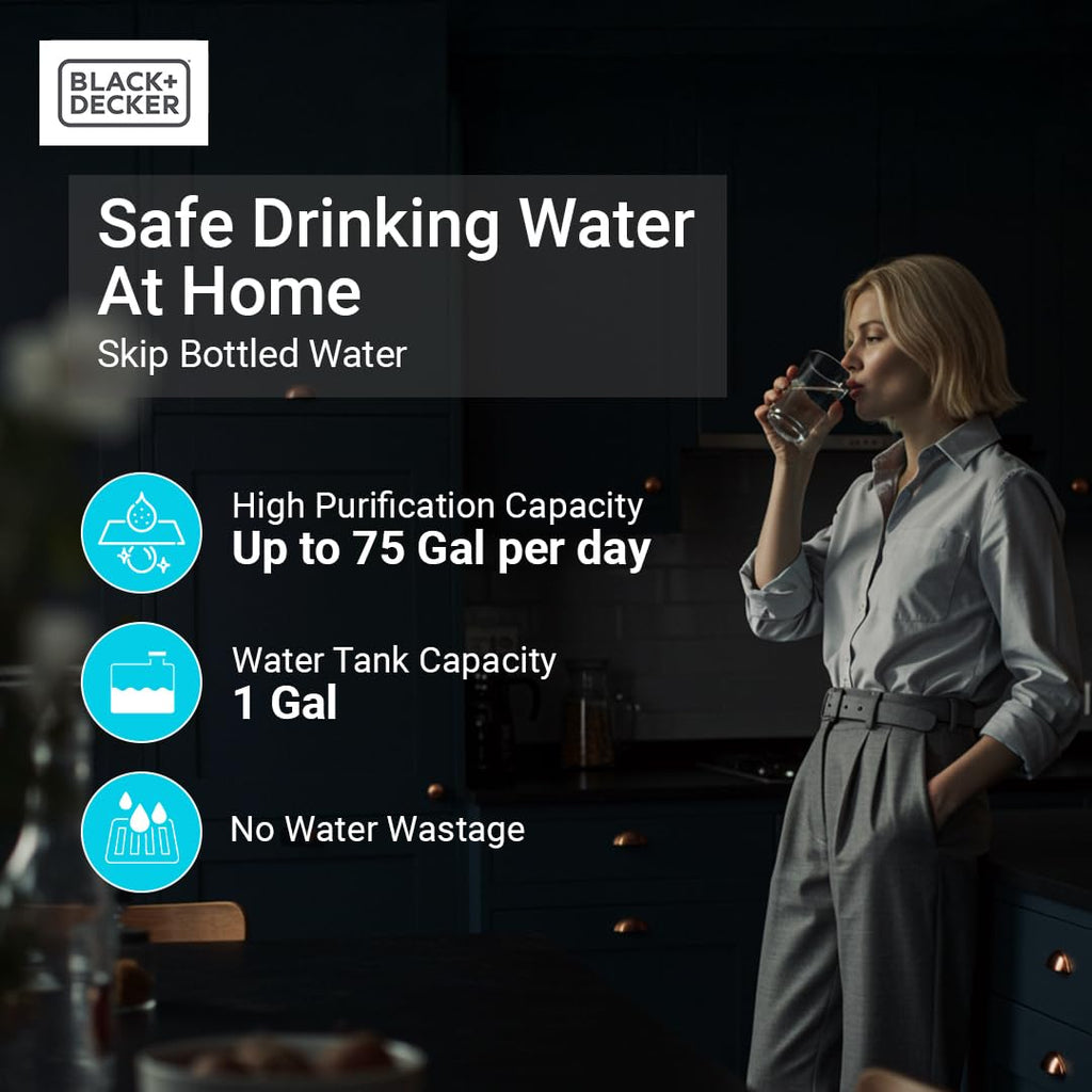 BLACK+DECKER Countertop Reverse Osmosis (RO)+UV Water Filter System, Hot & Ambient Water — 5 Temperature Settings, 5-Stage Filtration, IAPMO & NSF/ANSI 58 Certified, No Installation Required, Portable